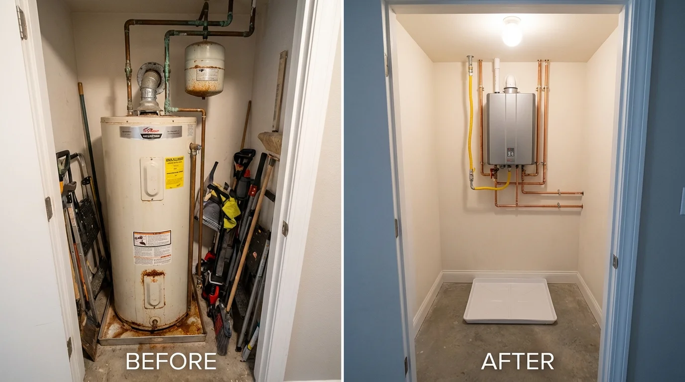 Tank water heater versus wall-mounted tankless unit comparison for Bruce, MS homeowners